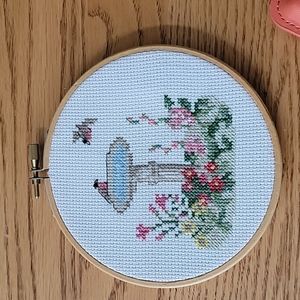 Cross stitch Artwork Birds Flowers Birdbath